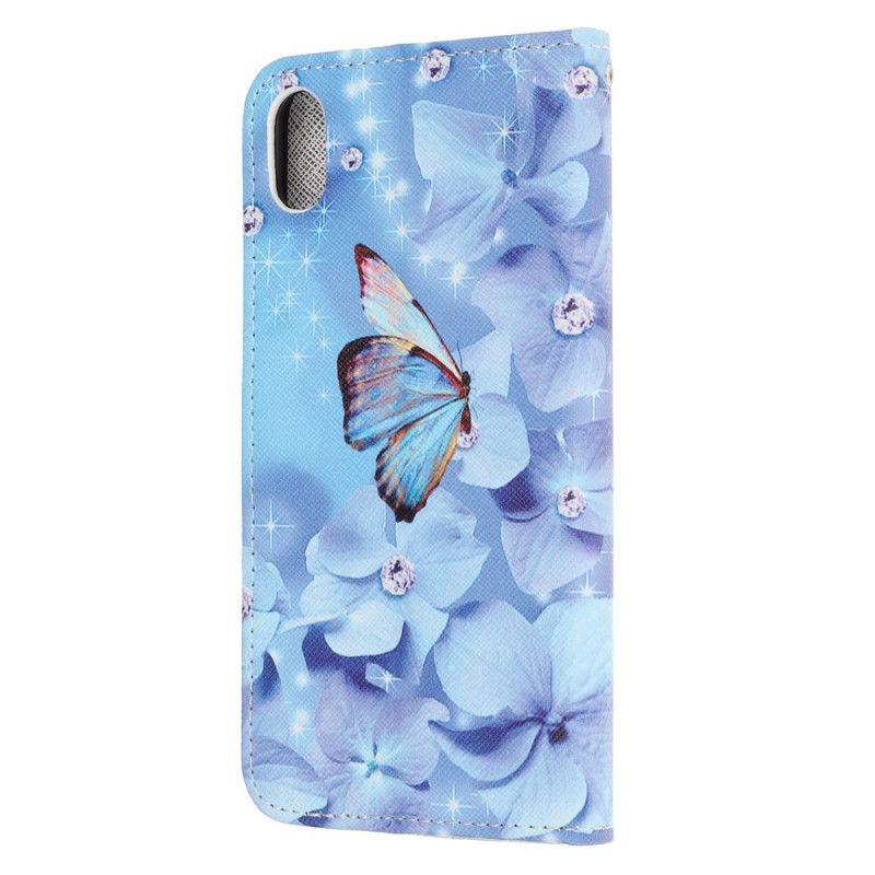 Etui Folio iPhone XR Stringi Z Diamentowymi Motylkami