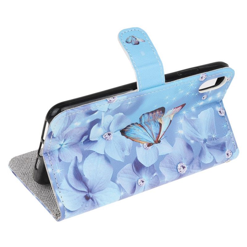 Etui Folio iPhone XR Stringi Z Diamentowymi Motylkami