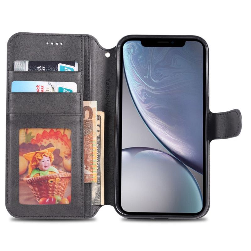 Etui Folio iPhone XR Szary Czarny Azns Z Efektem Skóry