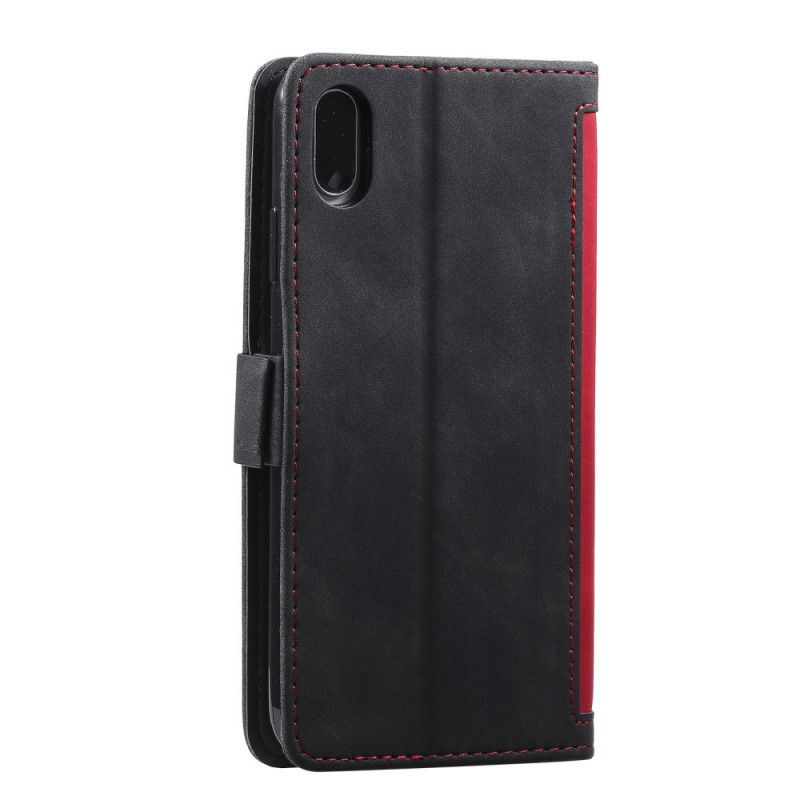 Etui Folio iPhone XR Szary Czarny Dwukolorowa Imitacja Skóry Ze Wzmocnionymi Konturami