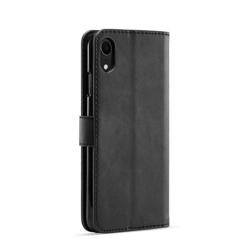 Etui Folio iPhone XR Szary Czarny Efekt Skóry Lcimeeke Etui Ochronne