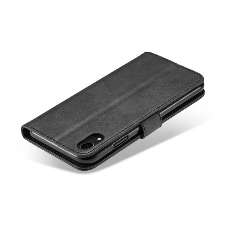 Etui Folio iPhone XR Szary Czarny Efekt Skóry Lcimeeke Etui Ochronne