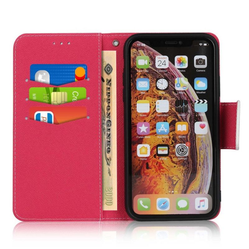 Etui Folio iPhone XR Zielony Magenta Różyczki Stringi Etui Ochronne