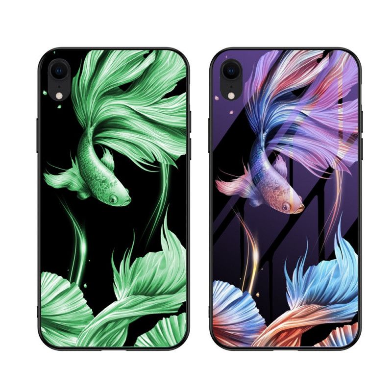 Etui iPhone XR Cyjan Szkło Hartowane Z Fluorescencyjnym Wzorem Etui Ochronne