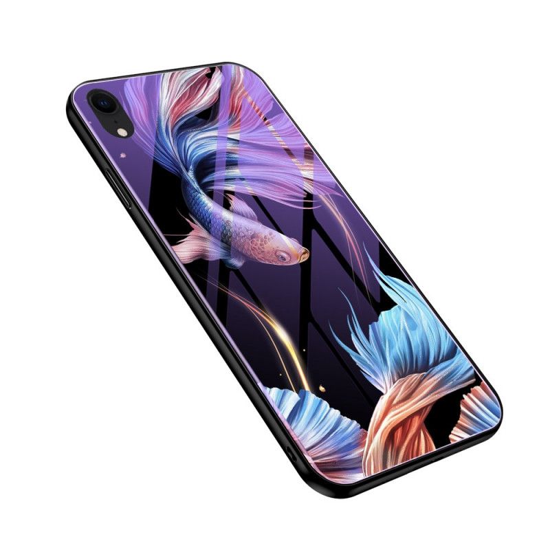 Etui iPhone XR Cyjan Szkło Hartowane Z Fluorescencyjnym Wzorem Etui Ochronne