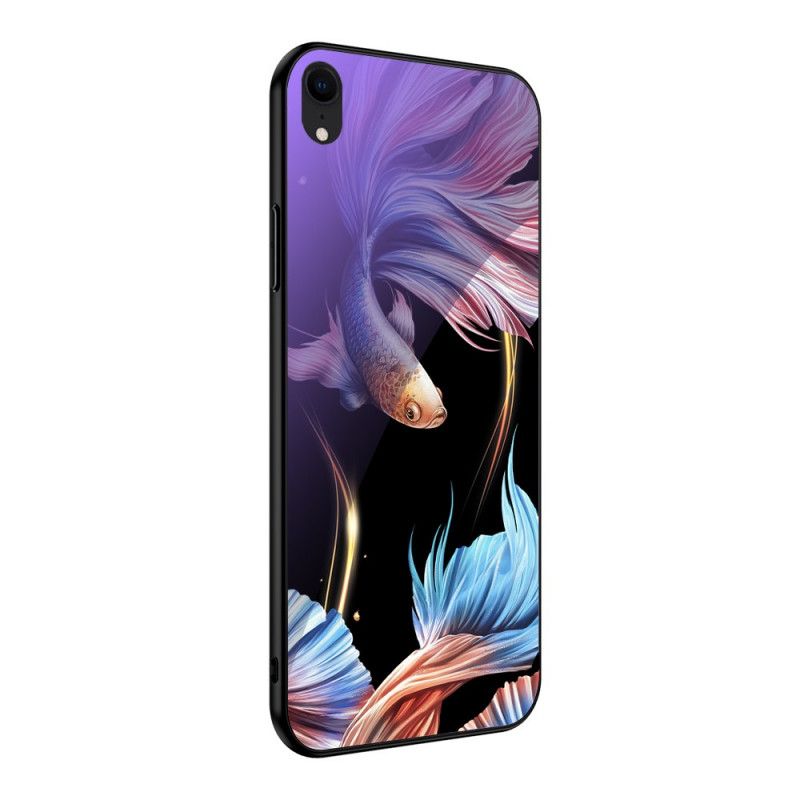 Etui iPhone XR Cyjan Szkło Hartowane Z Fluorescencyjnym Wzorem Etui Ochronne