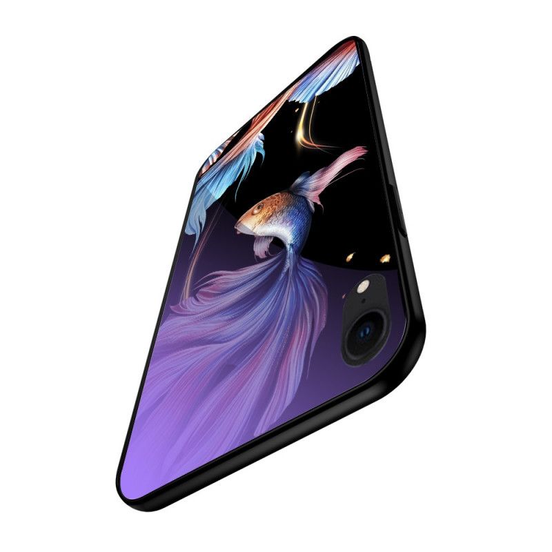 Etui iPhone XR Cyjan Szkło Hartowane Z Fluorescencyjnym Wzorem Etui Ochronne