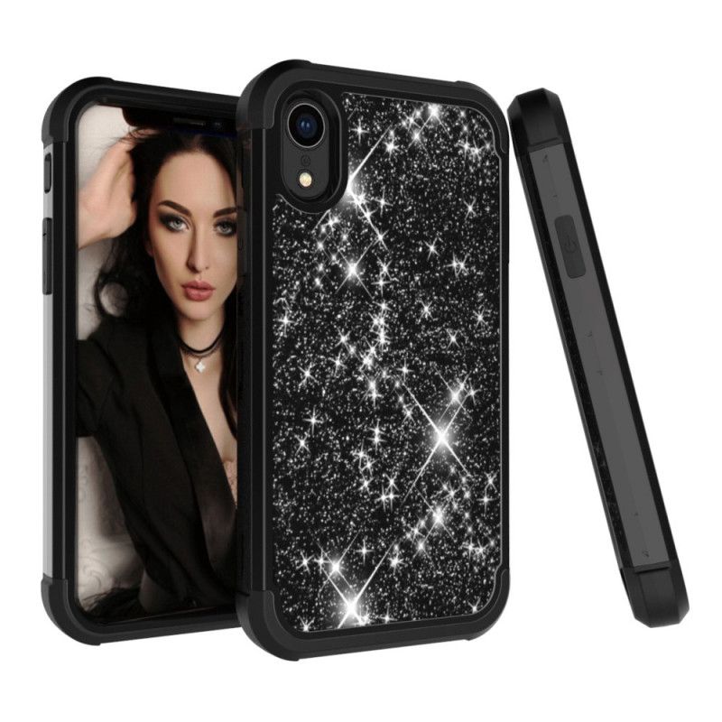 Etui iPhone XR Czerwony Czarny Brokat Hybrydowy Etui Ochronne