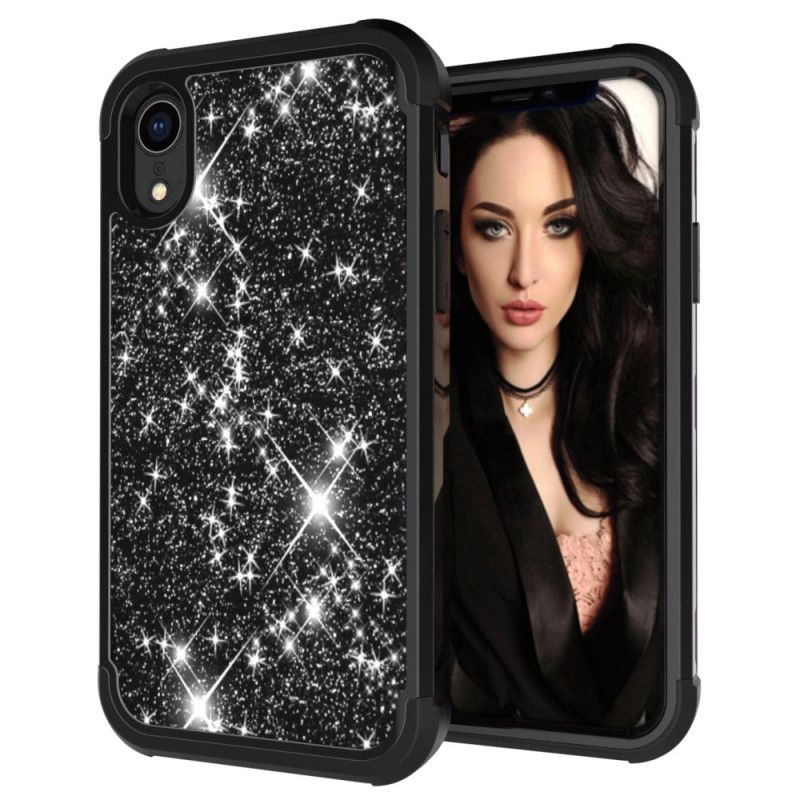 Etui iPhone XR Czerwony Czarny Brokat Hybrydowy Etui Ochronne