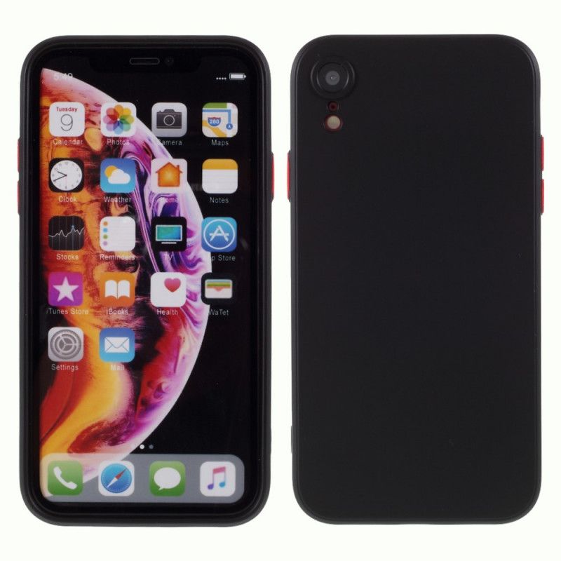 Etui iPhone XR Czerwony Czarny Elastyczny Silikonowy Guzik