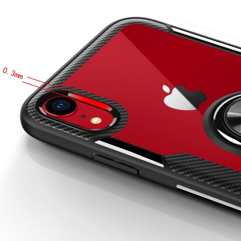 Etui iPhone XR Czerwony Czarny Hartowane Szkło Z Mocowaniem Pierścieniowym