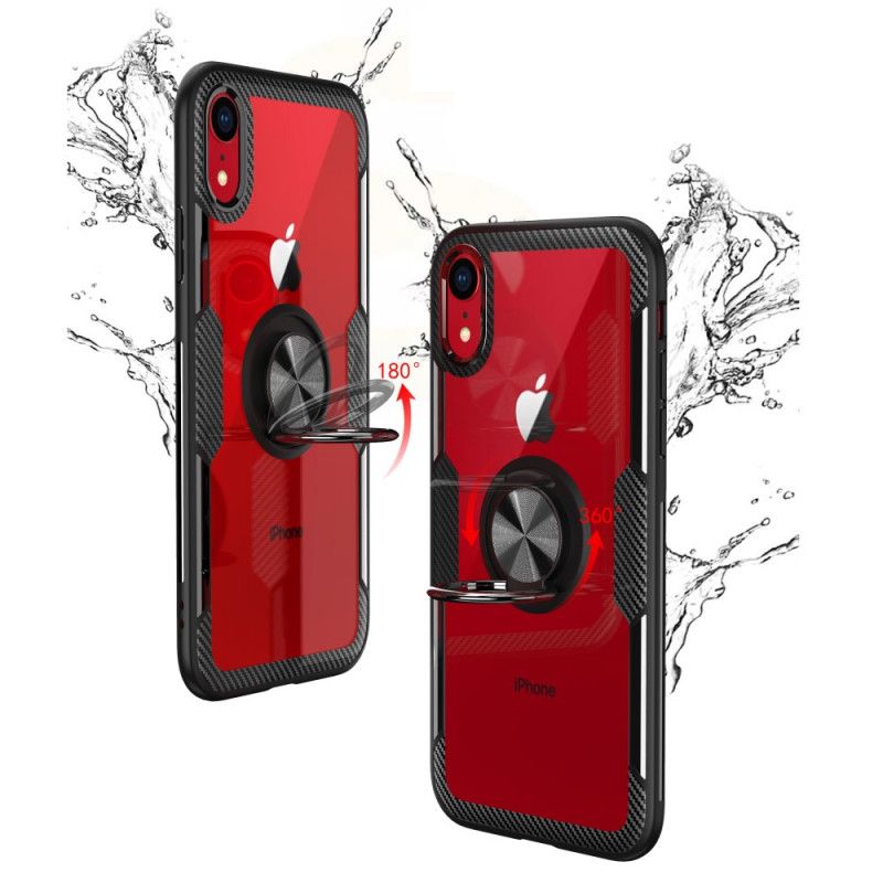 Etui iPhone XR Czerwony Czarny Hartowane Szkło Z Mocowaniem Pierścieniowym