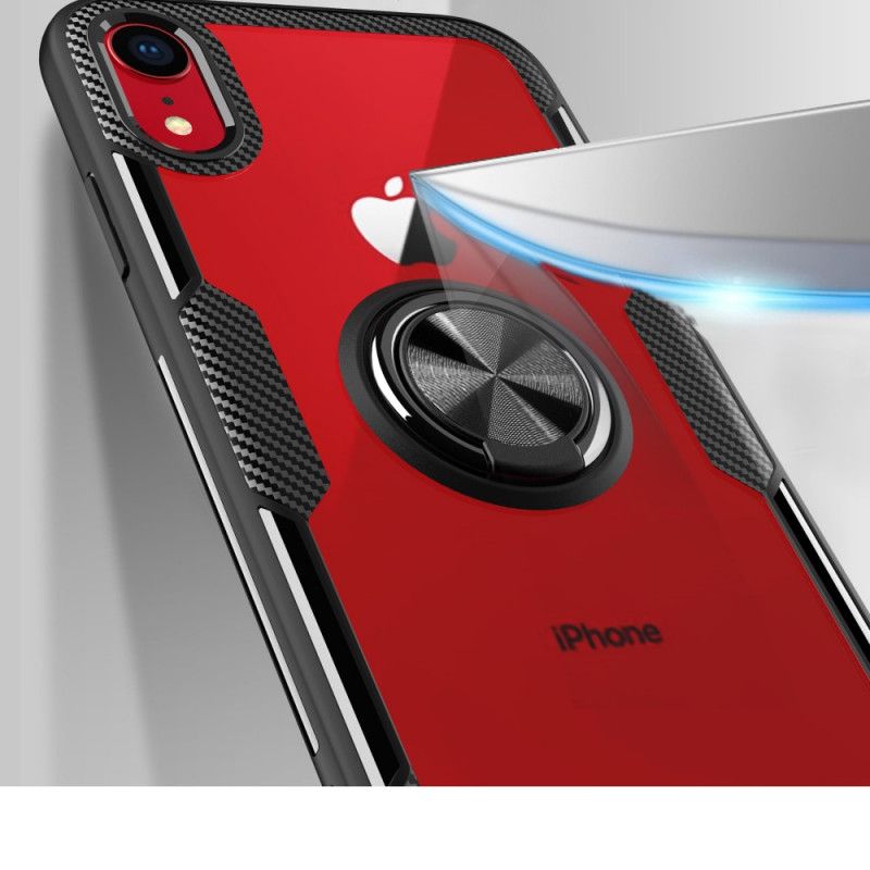 Etui iPhone XR Czerwony Czarny Hartowane Szkło Z Mocowaniem Pierścieniowym