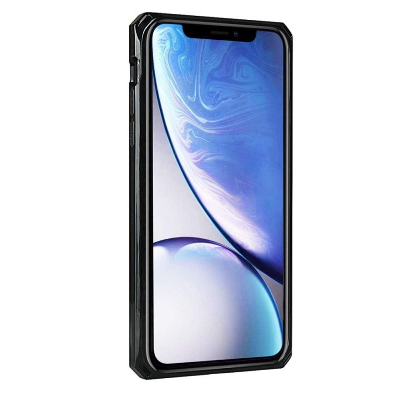 Etui iPhone XR Czerwony Czarny Pasek I Smycz Z Prawdziwej Skóry