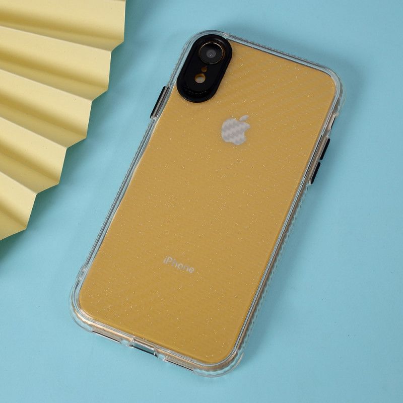 Etui iPhone XR Czerwony Czarny Przezroczysta Tekstura Włókna Węglowego