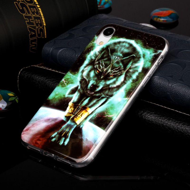 Etui iPhone XR Granatowy Czarny Fluorescencyjna Seria Wilków