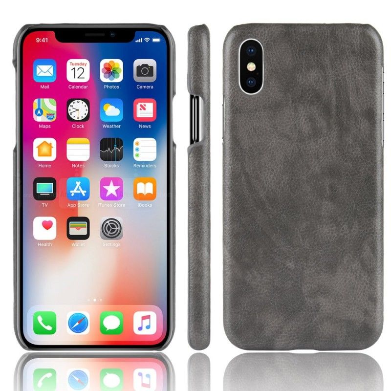 Etui iPhone XR Szary Czarny Efekt Skóry Liczi