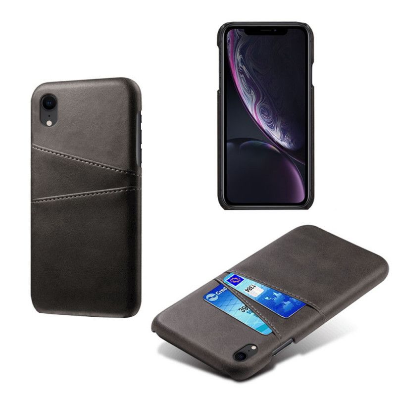 Etui iPhone XR Szary Czarny Etui Na Karty Z Efektem Skóry