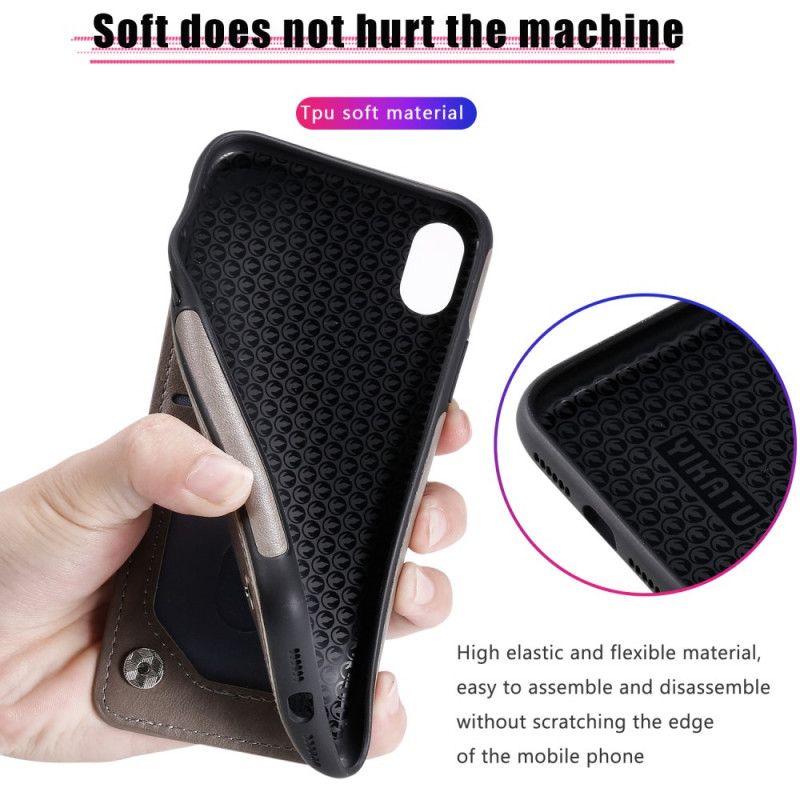 Etui iPhone XR Szary Etui Na Karty Z Imitacji Skóry Uchwyt Dla Kota