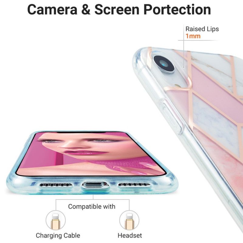 Etui iPhone XR Zielony Biały Krzykliwy Geometryczny Marmur Etui Ochronne