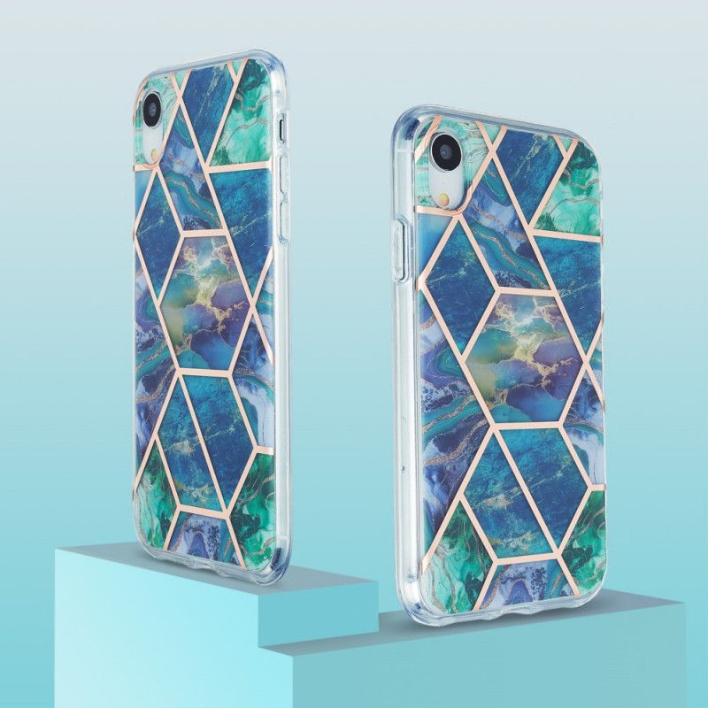 Etui iPhone XR Zielony Biały Krzykliwy Geometryczny Marmur Etui Ochronne