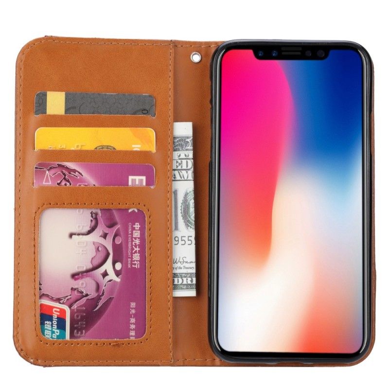 Flip Kotelot iPhone XR Czerwony Czarny Etui Na Karty Ze Sztucznej Skóry