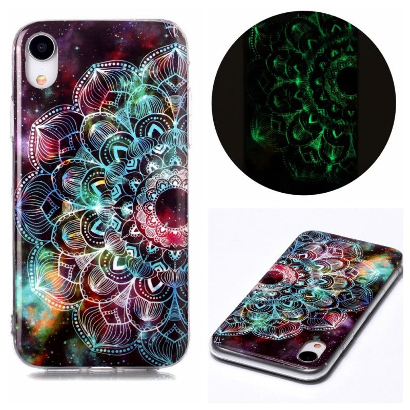 Futerały iPhone XR Ciemnoczerwony Czarny Etui na Telefon Fluorescencyjna Seria Kwiatowa