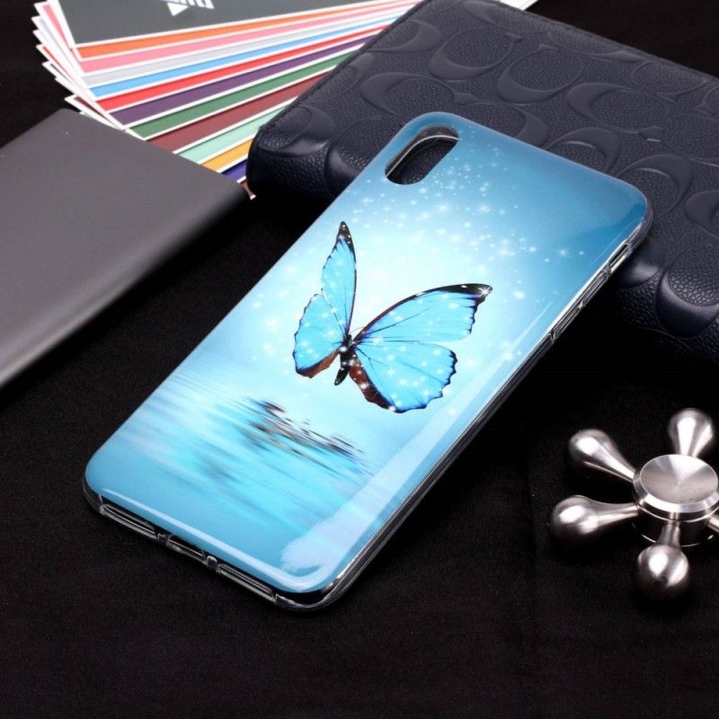 Futerały iPhone XR Etui na Telefon Fluorescencyjny Niebieski Motyl