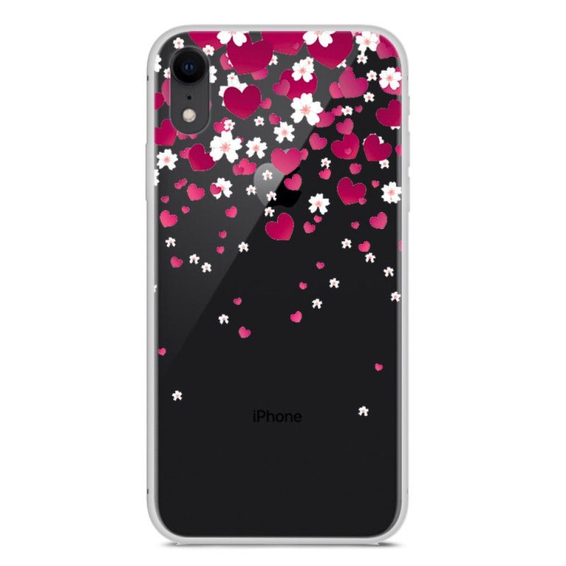 Futerały iPhone XR Magenta Biały Kwiaty I Serca