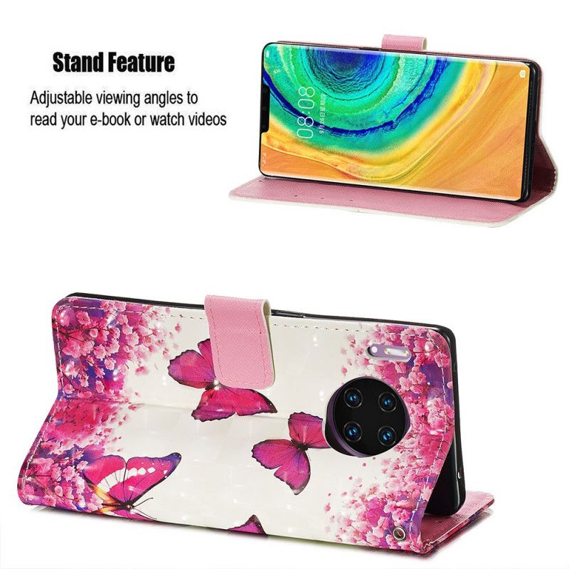 Etui Folio Huawei Mate 30 Pro Czerwone Motyle