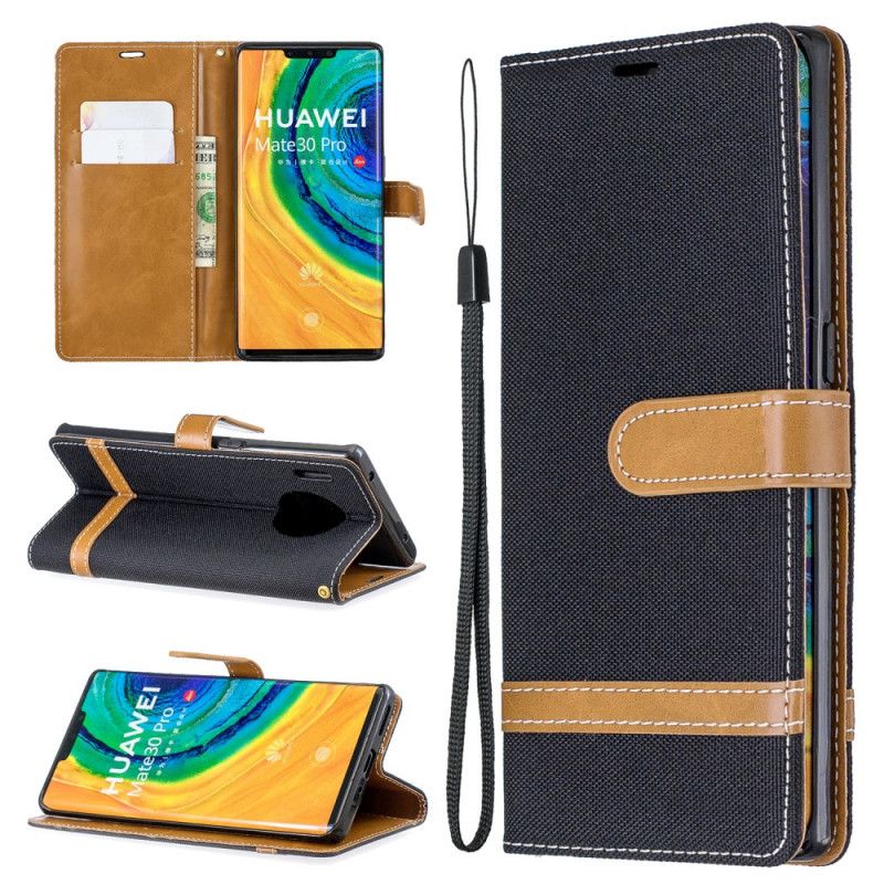 Etui Folio Huawei Mate 30 Pro Szary Czarny Efekt Tkaniny I Skóry Z Paskiem