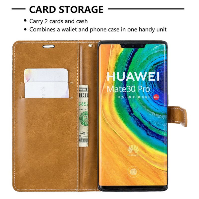 Etui Folio Huawei Mate 30 Pro Szary Czarny Efekt Tkaniny I Skóry Z Paskiem