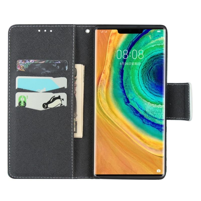 Etui Folio Huawei Mate 30 Pro Zielony Magenta Różyczki Stringi Etui Ochronne