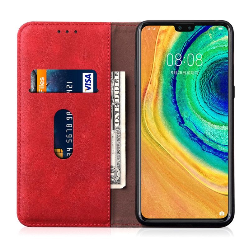 Flip Kotelot Huawei Mate 30 Pro Czerwony Czarny Efekt Szytej Skóry