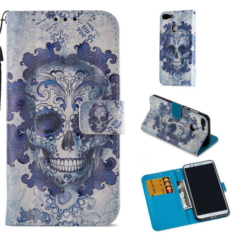 Etui Folio Honor 9 Lite 3D Niebieska Czaszka Etui Ochronne