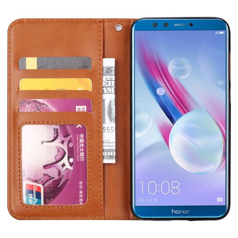 Etui Z Klapką Honor 9 Lite Czerwony Czarny Etui Na Karty Ze Sztucznej Skóry