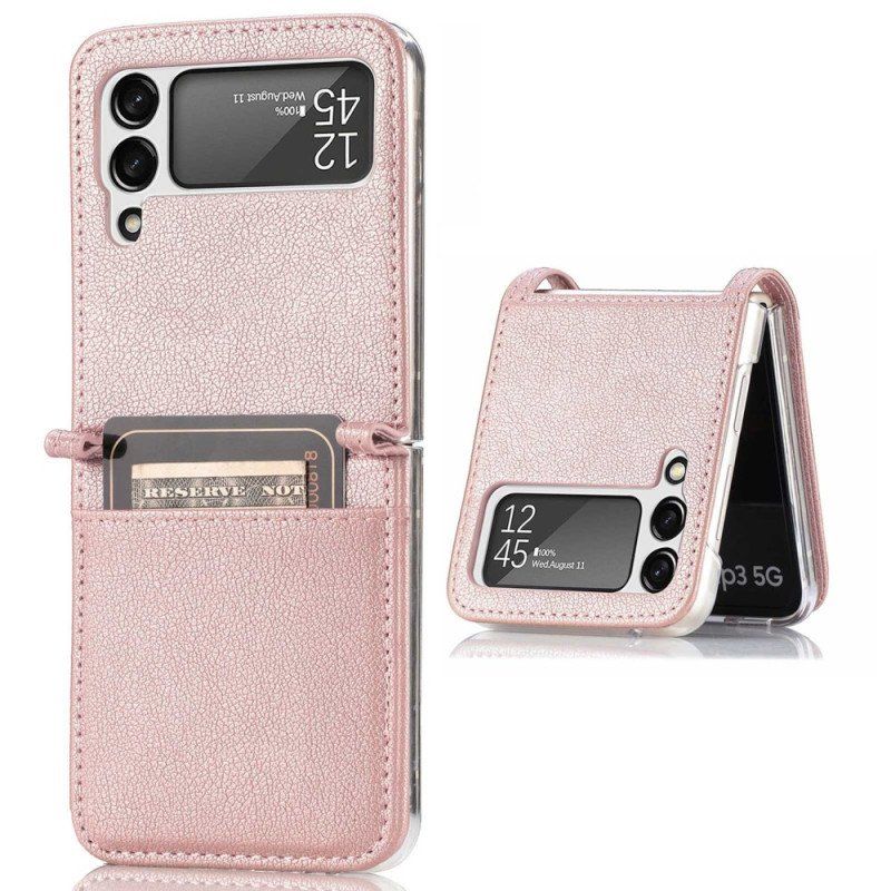 Etui do Samsung Galaxy Z Flip 4 Etui Folio Skórzane Etui Na Karty W Stylu Litchi