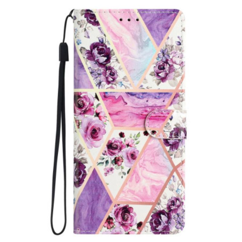 Etui Folio Do iPhone 16 Pro Max Fioletowe Kwiaty Z Paskiem