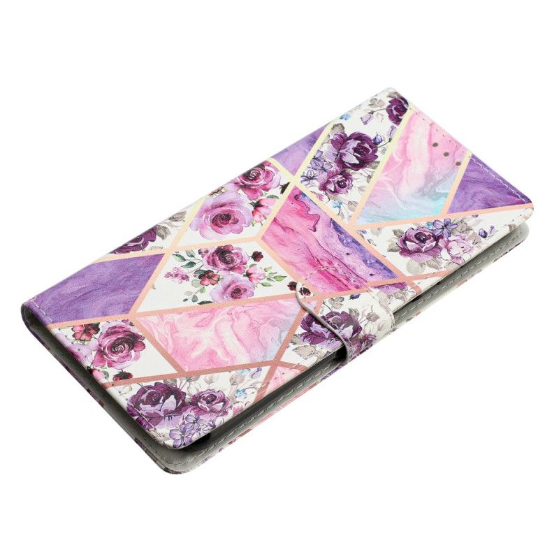 Etui Folio Do iPhone 16 Pro Max Fioletowe Kwiaty Z Paskiem