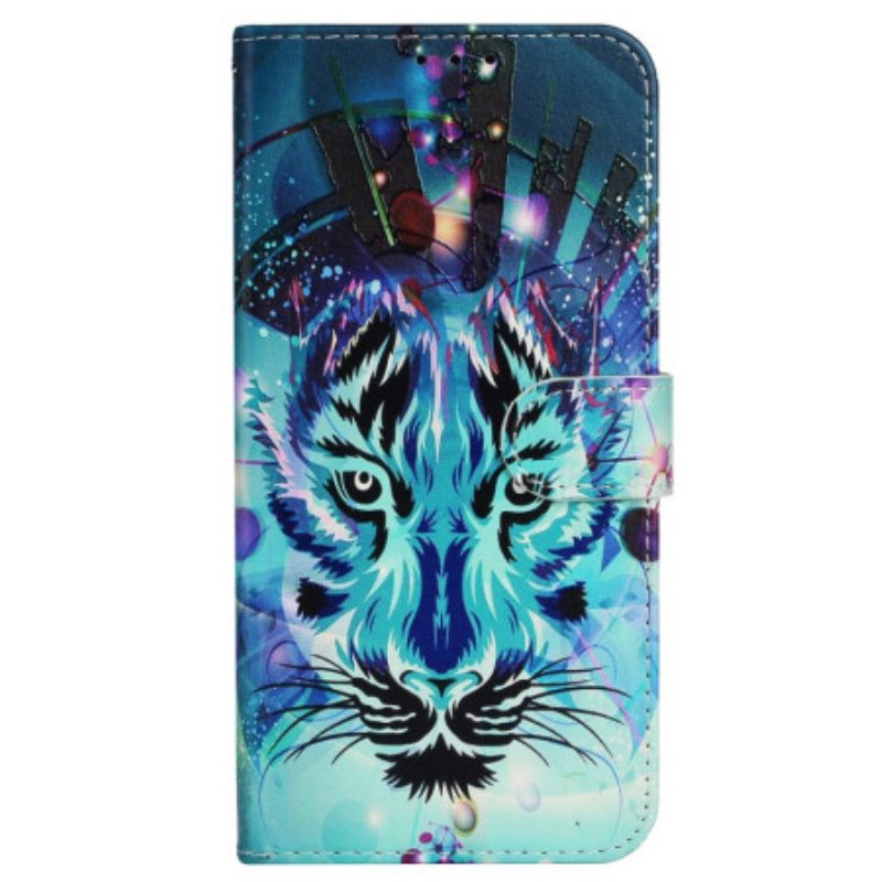 Etui Folio Do iPhone 16 Pro Max Kolorowy Wilk Z Paskiem