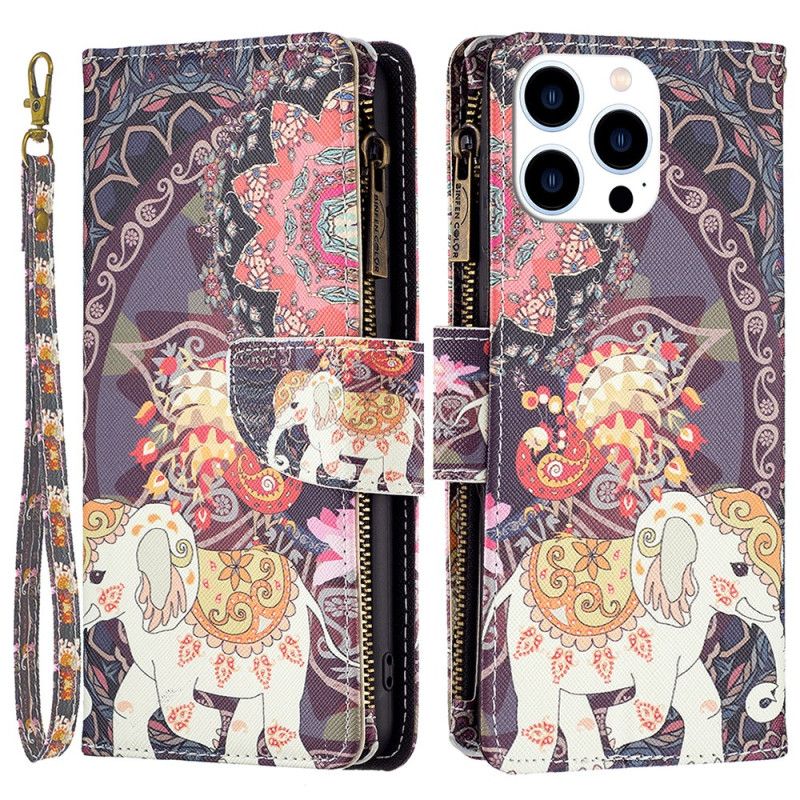 Etui Folio Do iPhone 16 Pro Max Portfel W Kształcie Słonia Z Paskiem