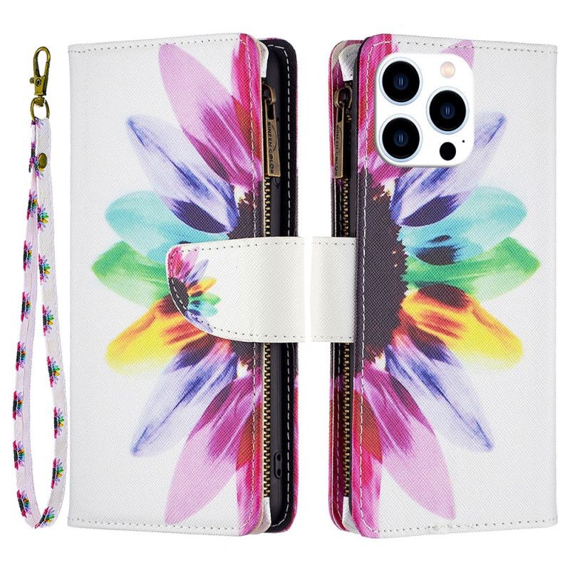 Etui Folio Do iPhone 16 Pro Max Portfel Z Paskiem W Kwiaty