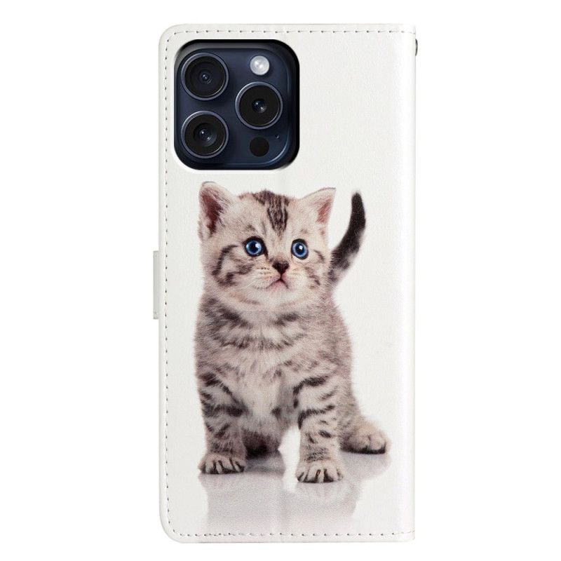 Etui Folio Do iPhone 16 Pro Max Słodki Kot Z Paskiem