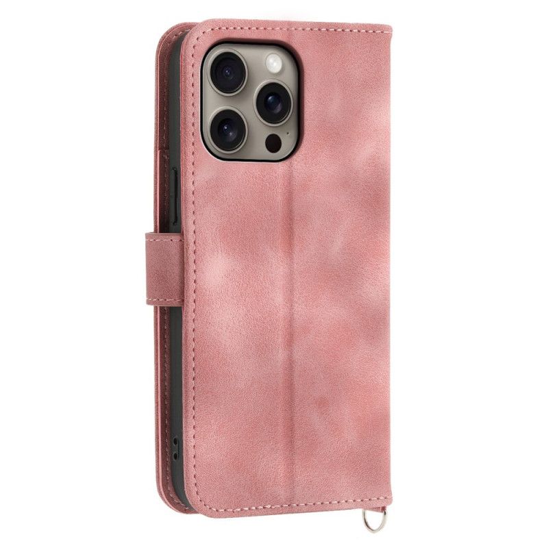 Etui Folio Do iPhone 16 Pro Max Sukienka W Kwiaty Z Paskiem I Paskiem Na Ramię