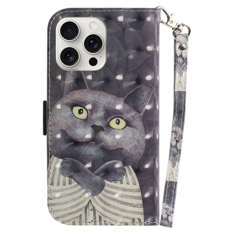 Etui Folio Do iPhone 16 Pro Max Szary Kot Z Paskiem