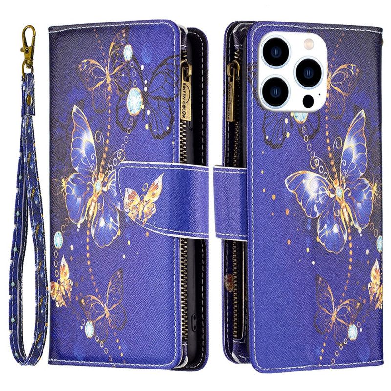 Etui Folio iPhone 16 Pro Max Fioletowy Portfel W Motyle Z Paskiem Etui Ochronne