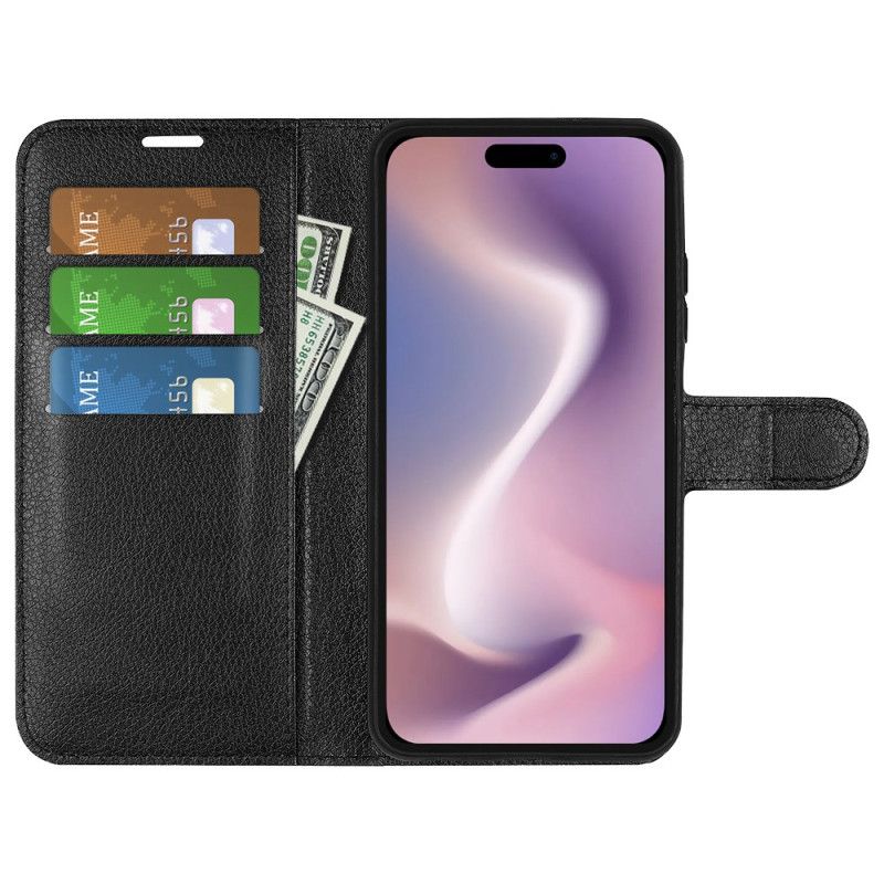 Etui Folio iPhone 16 Pro Max Klasyczna Sztuczna Skóra Litchi Etui Ochronne