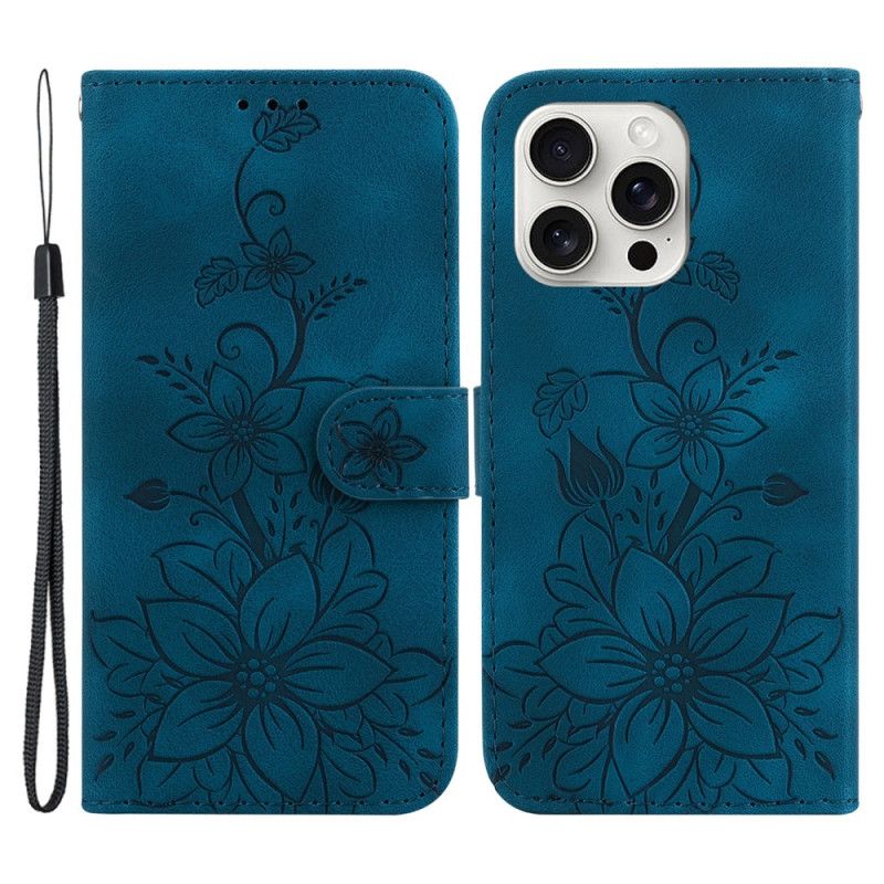 Etui Folio iPhone 16 Pro Max Kwiatowy Wzór Z Paskiem