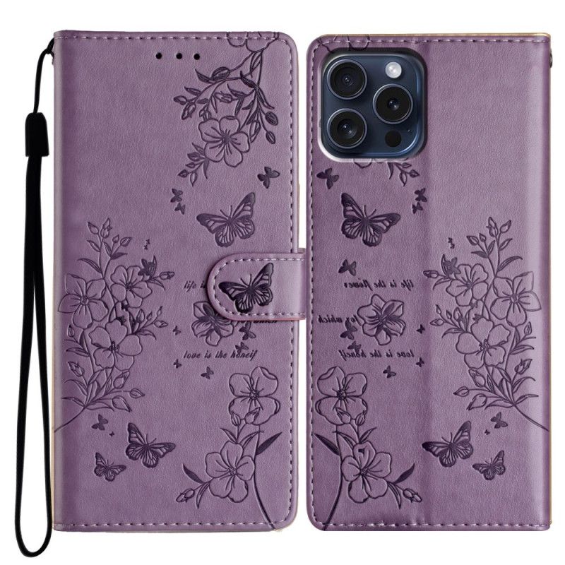 Etui Folio iPhone 16 Pro Max Kwiaty I Motyle Etui Ochronne