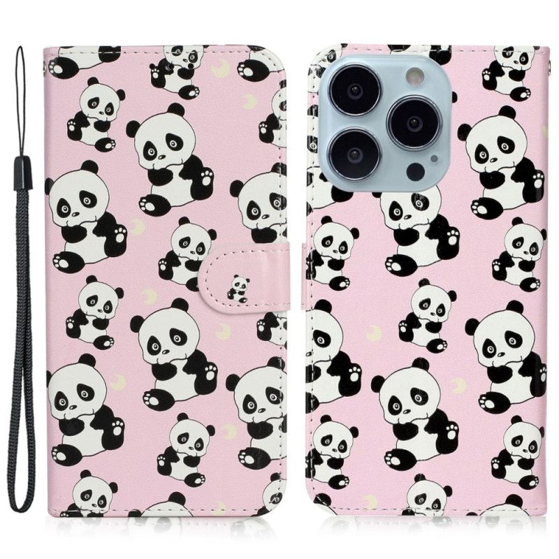 Etui Folio iPhone 16 Pro Max Małe Pandy Z Paskiem